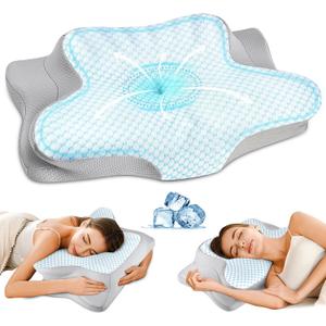 Cervical Pillow for Neck Pain Relief - Ergonomic Pillow for Sleeping Side Sleeper Pillow for Adults, Contour Neck Pillow Cooling Memory Foam Pillows, Orthopedic Bed Pillow for Back Stomach Sleepers (Blue + Grey)