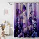 Lindameler Purple Butterfly Floral Shower Curtain Vintage Farmhouse Flowers Shower Curtain Waterproof Washable Purple Floral Bathroom Decor Bath Curtain 72 X 72 Inch