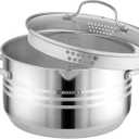 Daniks Tokio Stainless Steel Stock Pot 4.5 Quart, with Glass Strainer Lid, Induction Ready, Dishwasher Safe, Measuring Scale, Silver