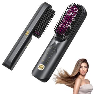 Cordless Hair Straightener Brush - Portable Hair Straightening Brush for Travel - 300M Negative Ions for Frizz-Free Shine, Touch Up On-The-Go, Fast Heating, Gift for Women, 10,000mAh