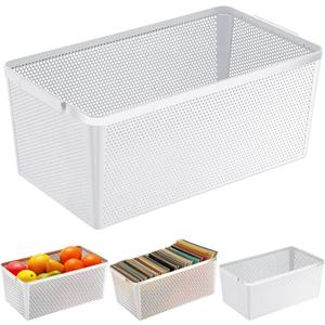 Shimeyao 4 Pcs Wire Mesh Baskets 12.6 x 7.1in Metal Wire Storage Baskets With Handle Steel Organizers Bin Containers For Home Organizing Cabinet CD Storage Pantry Kitchen Fridge Fruit Snacks (White)