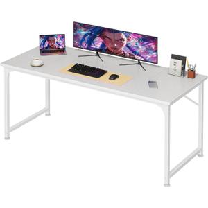 PRAISUN 55 Inch Computer Desk, Home Office Desk with Spacious Desktop, Modern Gaming Desk, Writing Study Table for Bedroom, Small Spaces, Work from Home Desk with Metal Frame, White