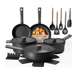 Astercook Non Stick Pots and Pans Set, Healthy Non-Toxic Titanium Induction Kitchen Cookware Sets for Cooking with Frying Pans, PFAS/PTFE/PFOA & PFOS Free, Black, 18Pcs