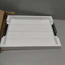 AuldHome Design Rustic Wood Serving Tray (White); Wooden Farmhouse Shiplap Decorative Ottoman Tray w/Black Metal Handles, 16.75 x 12.75 Inches