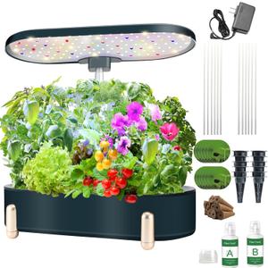Indoor Garden Hydroponics Growing System, 12 Pods Plant Germination Kit Aeroponic Herb Vegetable Growth Lamp Countertop with LED Grow Light Hydrophonic Planter Grower Automatic Water Circulation (Green)