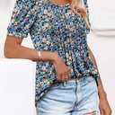 BETTE BOUTIK Womens Summer Tops Pleated Short Sleeve Tunic Tops Short Sleeve Blouses Shirts S-3XL (L)