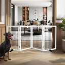ZJSF Freestanding Dog Gate Indoor, Foldable Dog Fence for Doorways, Hallways or Stairs, Sturdy Wood Extra Wide Pet Gate with Support Feet,White,32 "Height-4 Panels