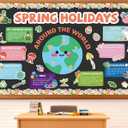 Earth Day Bulletin Board Decoration Spring Holidays Around The World Board with Easter St. Patricks Mothers Earth Day Passover Holi Cutouts for Classroom Office Home Nursery Chalkboard Wall Decor