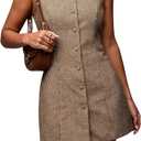 SOLY HUX Women's Plaid Button Down Dress Crew Neck Sleeveless Tie Back Work Office Mini Dresses (Medium)