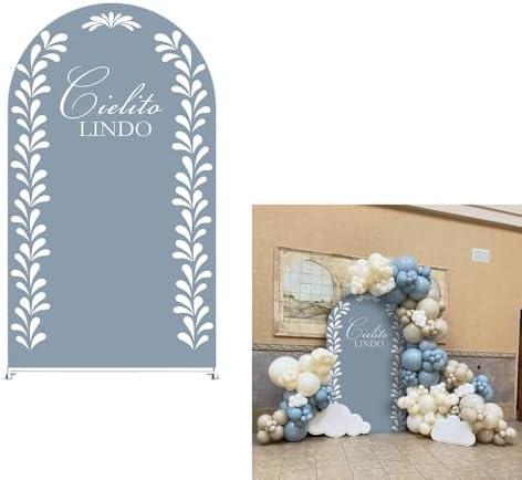 Arch Backdrop Cover Dusty Blue Mexican Fiesta Baptism Baby Shower Double-Sided Chiara Arch Spandex Fabric Cover for Wedding Parties Decorations (2.6x6ft Cover)