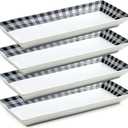 LAUCHUH Dinner Plates, 14 inch Porcelain Checkered Serving Platters Black and White Rectangular Plates Serving Trays for Food Set of 4 for Halloween, Party, Cheese, Cakes, Cookies, Fruit, Vegetables