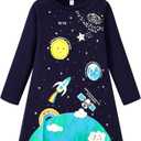 Girls Long Sleeve Dress Casual Cartoon Appliques Jersey Dresses  (3T)