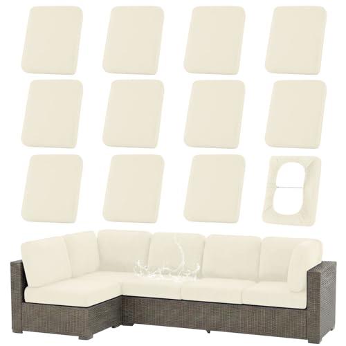 hyha Waterproof Outdoor Cushion Covers for Patio Furniture, Stretch Patio Chair Cushion Slipcovers, Coated UV Resistant Replacement Seat Covers, Solid Color (Beige, 12PC), 25"D x 23"W x 8"H