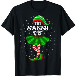 Xmas Family Matching Women Girls Mom The Sassy Elf Christmas T-Shirt, Size M