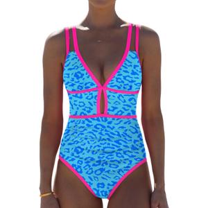 Popvil Women One Piece Swimsuit 2026 Tummy Control Sexy Cutout Neon Color Block Bathing Suit Slimming Adjustable Swimwear L