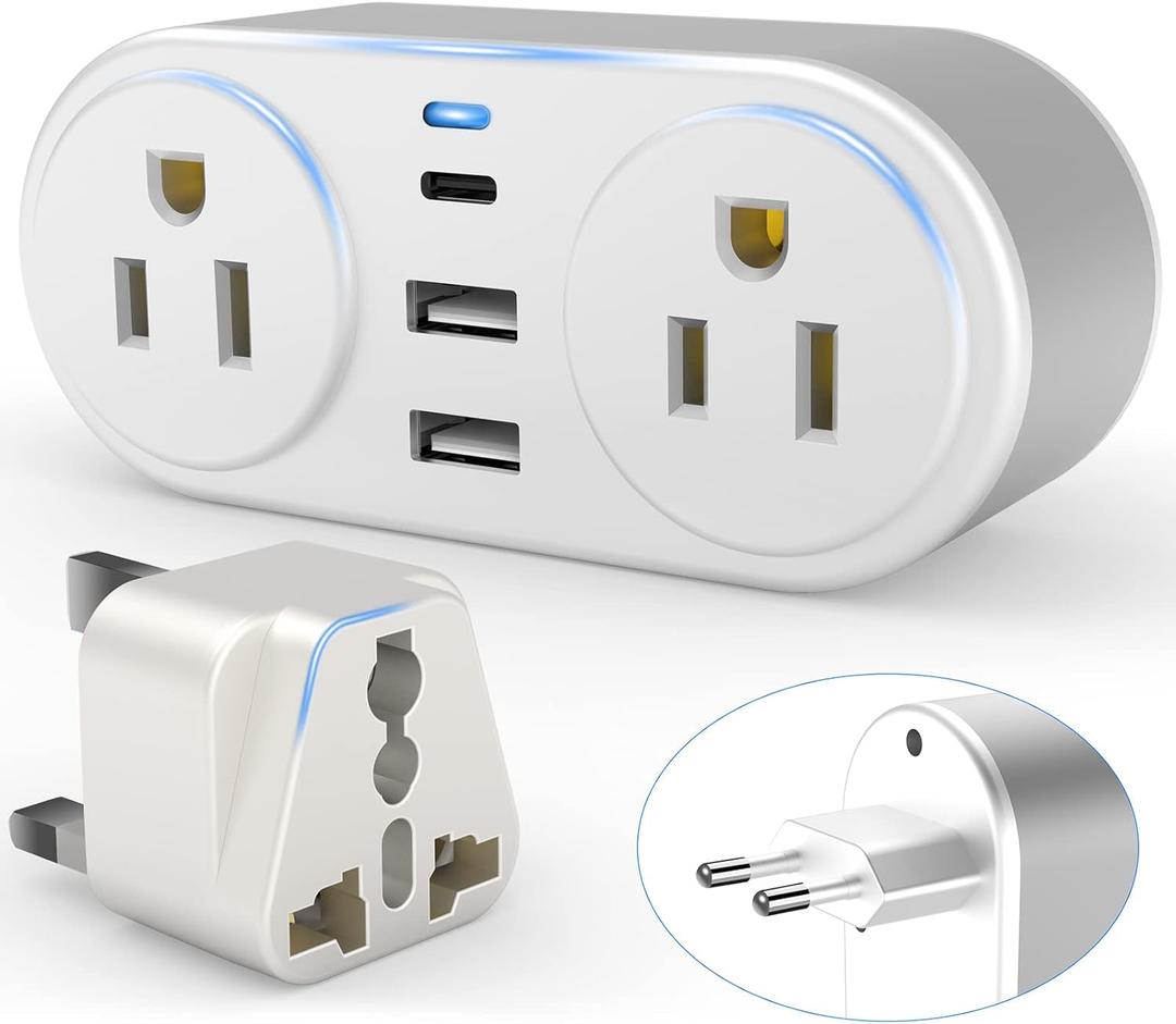 European Travel Plug Adapter for Europe & UK, CHUAFIUR International Power Plug with 2 AC Outlet and 3 USB Ports, Type C Adapter American to UK EU Ireland Italy Israel Spain France Travel Essentials