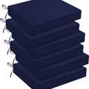 downluxe Outdoor Chair Cushions Set of 6 for Patio Furniture, Water-Resistant Square Corner Patio Chair Cushions with Ties, High Density Foam Outdoor Seat Cushion, 18.5" X 16" X 3", Navy