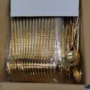 Rubtlamp 180 Pcs Gold Plastic Silverware  Disposable Plastic Utensils  Hammered Plastic Forks And Spoons  Gold Plastic Cutlery Set Include 60 Forks, 60 Knives And 60 Spoons for Party