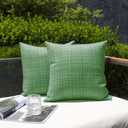 Kevin Textile Pack of 2 Spring Decorative Outdoor Waterproof Throw Pillow Covers Stripe Square Pillowcases Modern Cushion Cases for Patio Couch Bench 18 x 18 Inch Sage Green