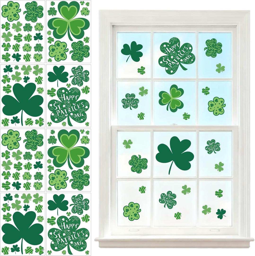 106 PCS St Patricks Day Window Clings, 8 Sheets Reusable Static Cling Stickers for Glass Window, No Glue Saint Patricks Decor for Home Office, School, Kids Gifts