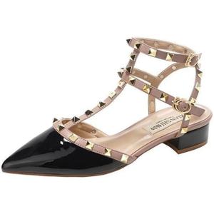 Women'S Studded Pointed Toe Flat Sandals Sexy Adjustable Strap Slide Mules For Party Outfits Dressy Occasions (Size 10, Black)