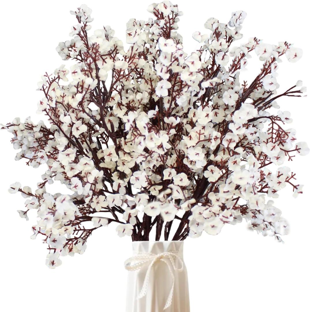 DoubleWood Artificial Baby's Breath Flowers, 10 Pcs Silk Flowers Gypsophila White Flowers for Christmas Decoration, Floral Arrangements, Wedding Bouquets, Centerpieces, Party Decor (10, White)