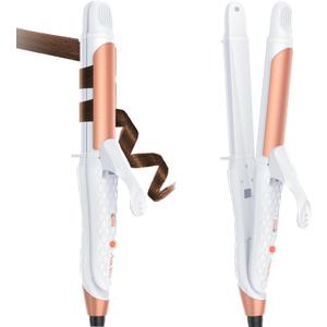 Dual Voltage Curling Iron 2-in-1 Curling Iron 1 Inch,(100V~240V) Dual Voltage Hair Straightener Travel Curling IRO n European Flat Iron (White)