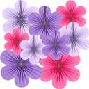 SUNBEAUTY Paper Flowers Decorations for Wall, Purple and Pink for Wall Paper Flower Fan Classroom Decoration Paper Floral Backdrop Decor Paper Fans Decoration Hanging Paper Flower Wall Decor Set of 9