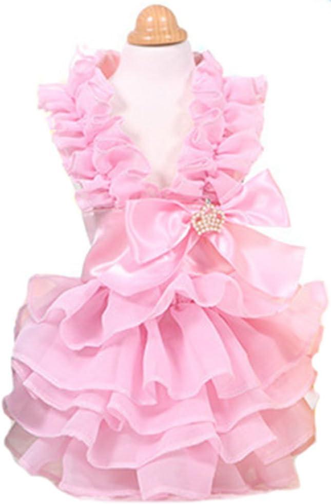 Fashion Sweet Puppy Dog Chiffon Princess Dress for EXTRAL Small and Small Dog Pink Medium