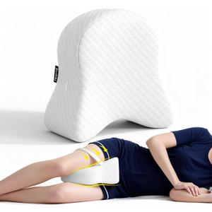 Memory Foam Leg Pillow for Side Sleepers - Relax from Sciatica, Back, HIPS, Knees, and Joints - Removable and Washable Cover - Perfect for Pregnancy and Nursing (White-Extra Soft)