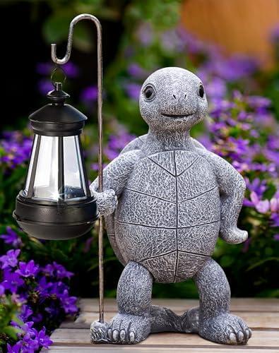 Tiejiajiang Garden Turtle Statue with Solar Lantern - Outdoor Garden Decor for Outside Yard Patio Balcony Lawn Decor - Unique Gardening Gifts for Mom Grandma 2 Pack