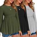 Ekouaer Maternity Shirts 3 Packs Pleated Long Sleeve Tops Tunic Casual Pregnancy Clothes, L
