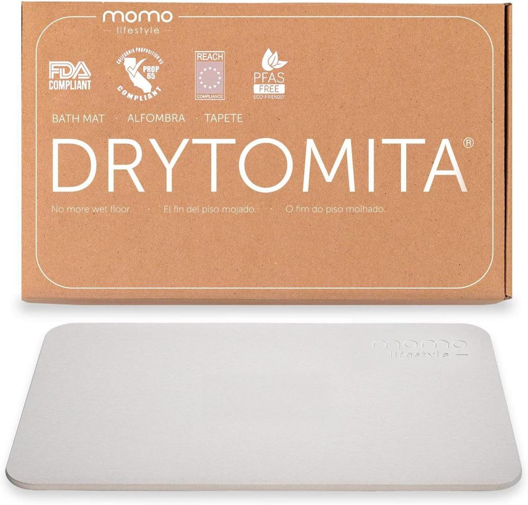 Momo Lifestyle Stone Bath Mat Drytomita Quick Drying Diatomaceous Earth, Ultra Absorbent (23.6 X 15.4 Inches) Linen Grey