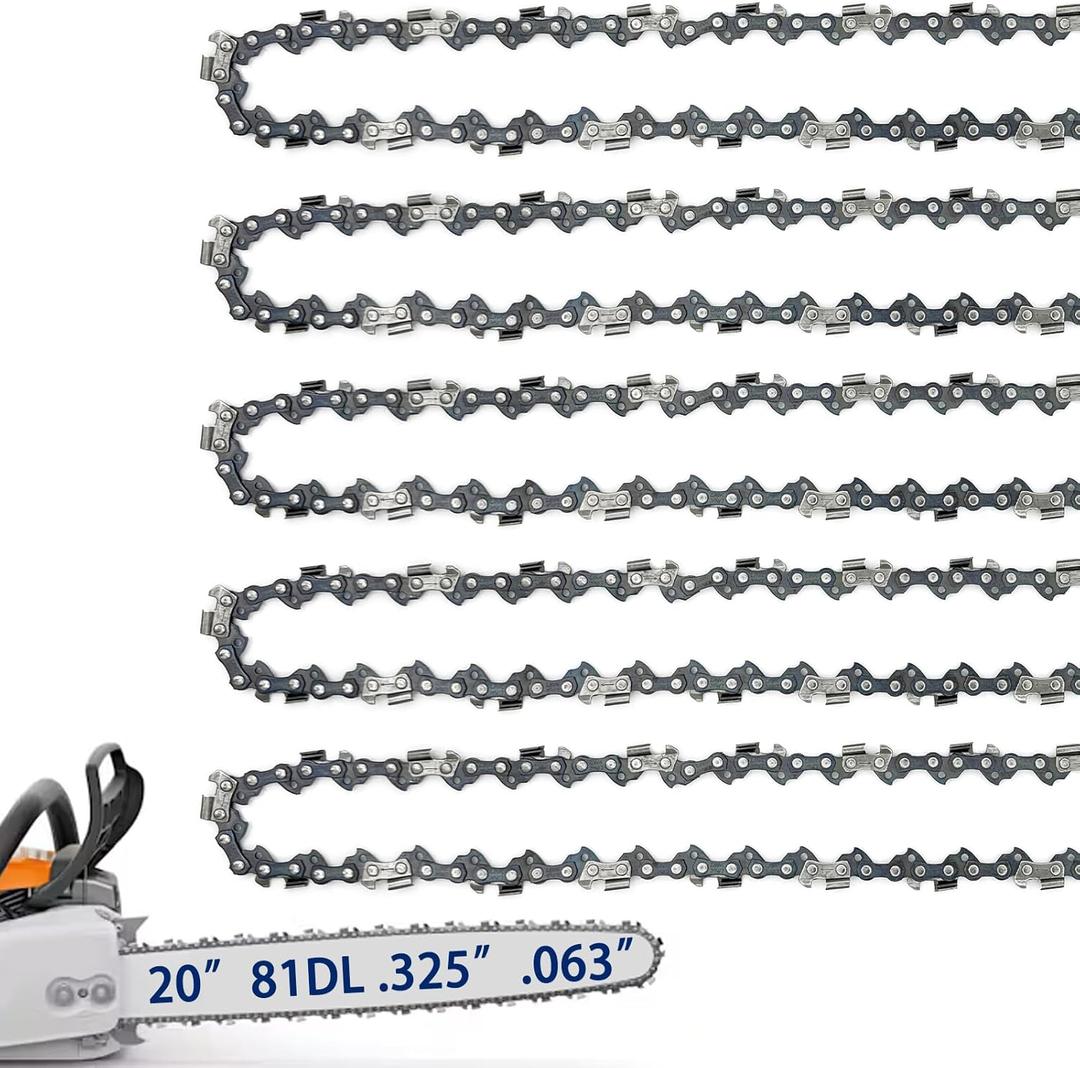 5 Pack 20 Inch Chainsaw Chain Fit Stihl .325" Pitch .063" Gauge 81 Drive Links for 26RS-81, 26RM3-81 for Stihl MS290, MS291, MS271, MS261, 3639-005-0081, Oregon V81, L81, 22LPX081G and More