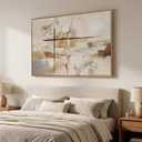 Extra Large Framed Neutral Beige Abstract Wall Art, Horizontal 60x40 In