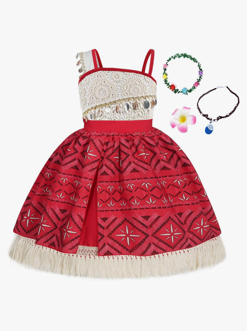 COTRIO Princess Dress for Girls Toddler Kids Outfit with Accessories Necklace Halloween Costume for Girl Dress Up Clothes, Size 100