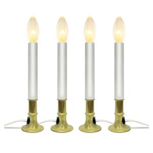 4 Pack Christmas Electric Window Candles with Dusk-to-Dawn Auto Sensor, Turns On in Dark, Off in Light, Plug in Electric Candle for Christmas Window Home Table Decor, 7W C26 Clear Bulb, Gold Base
