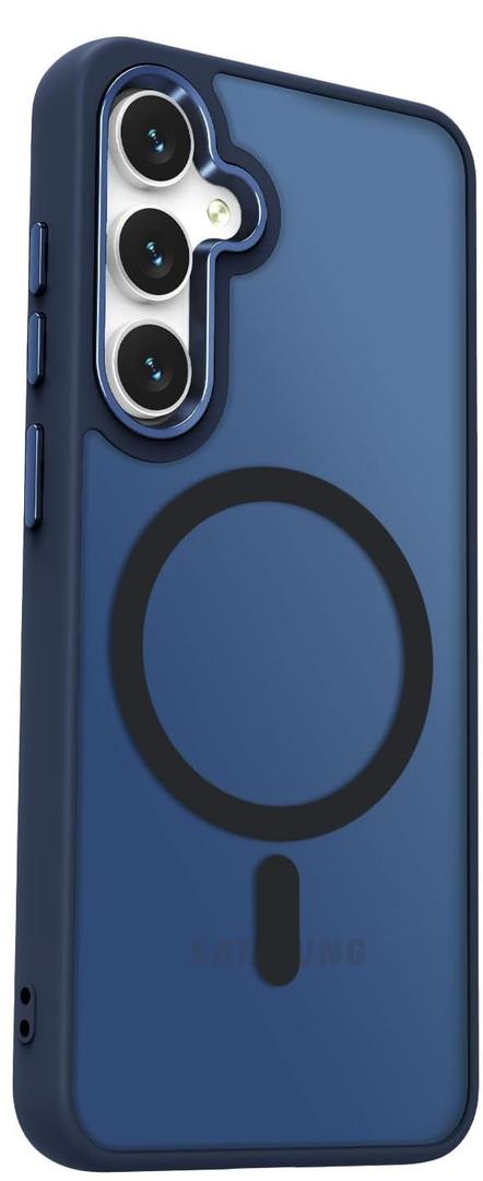 For Samsung Galaxy S24 FE Case, Matte Magnetic Phone Case, Support for Magsafe, Translucent Frosted Slim Shockproof Protective Cover for Samsung Galaxy S24 FE, Navy Blue
