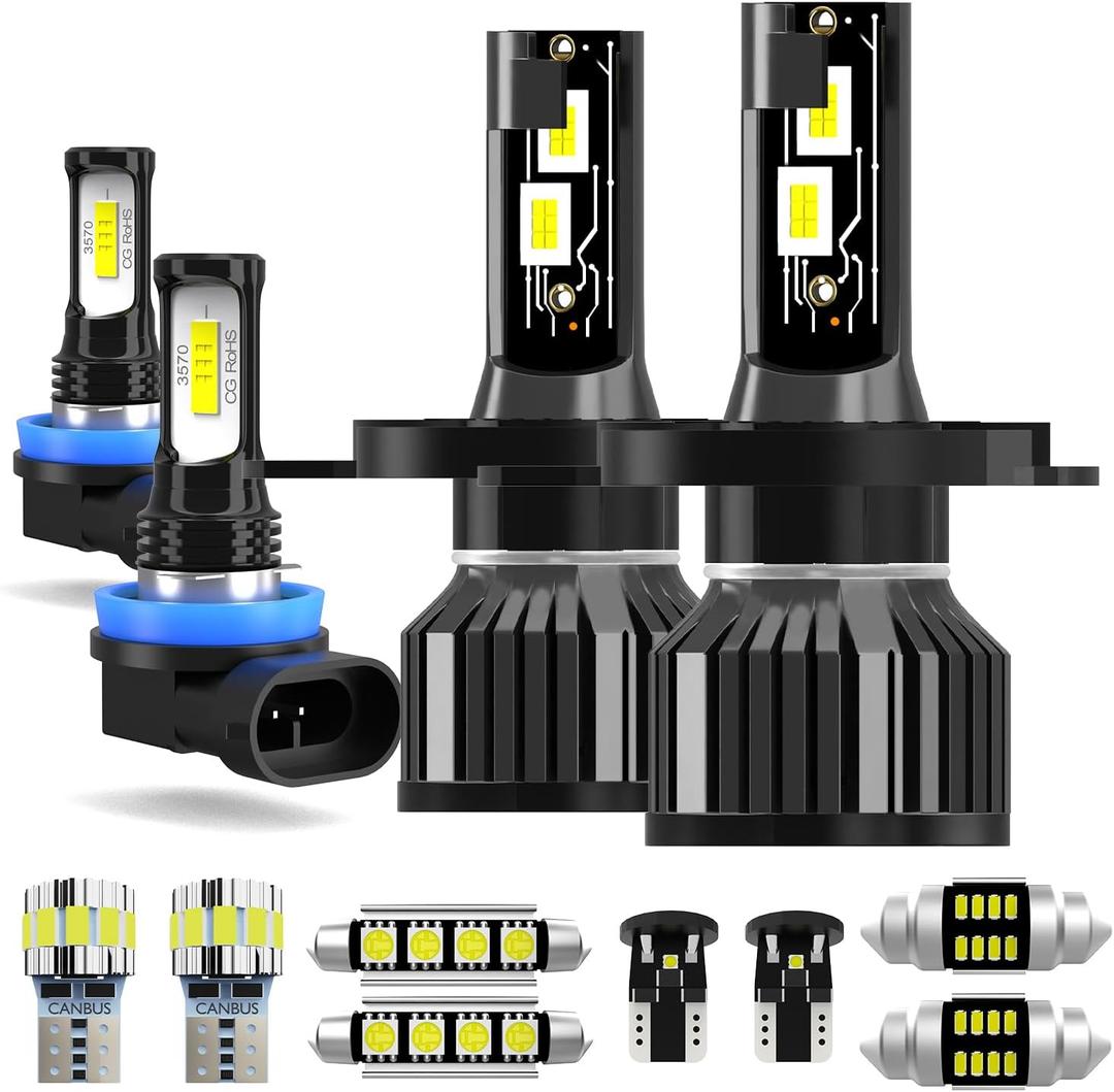 Light Bulbs Fit for Honda CR-V 2007-2011,High Low Dual Beam Fog Lights Combo 9003 H11 Lights with Cooling Fan,600% Brighter Powersports Bulbs Interior Light Kit,Plug and Play,12PCS