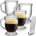 Mfacoy Glass Coffee Mugs Set of 4, Clear Large Coffee Mug 15 Oz With Handles for Hot Beverages, Clear Mugs for Tea, Cappuccino, Latte, Espresso Coffee, Juice, Glass Coffee Cups | Large Coffee Mug, With Handles, for Hot Beverages, Clear Mugs, for Tea, Cappuccino, 8 Piece Set
