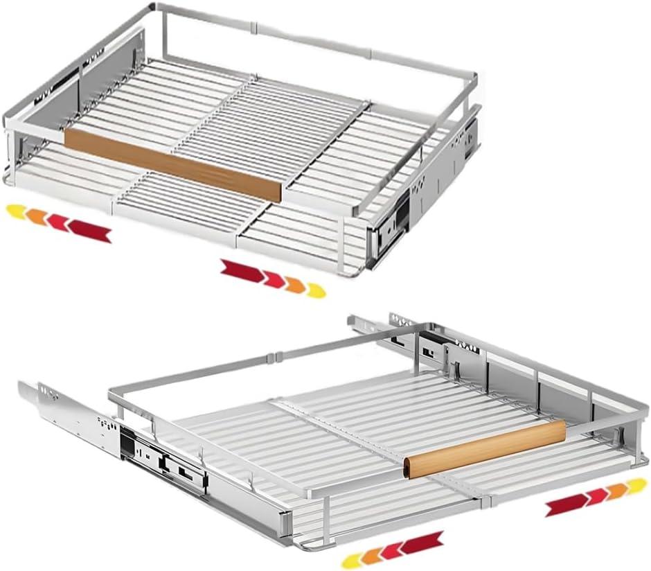 2 Pack Expandable Pull Out Cabinet OrganizerSide Mounting 17.1~28"x22.5"Cabinet Pull Out Shelves, Expandable Slide Out Spice Rack for Kitchen Bathroom Office