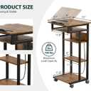 ZIFTY Couch Table with Charging Station and Storage Shelves 360Swivel End Table with Shelves and Wheels C Shaped End Table for Laptops Tv Tray Side Table for Living Room Bedroom Rustic