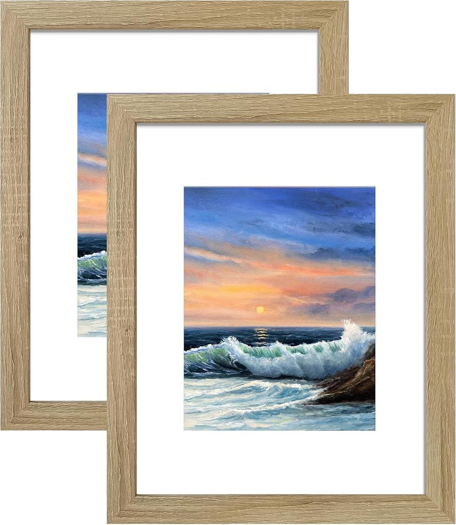 LUCKYLIFE 16x20 Frames for Wall, Display Pictures 11x14 with Mat or 16x20 without Mat, Pack of 2, Natural Woodgrain