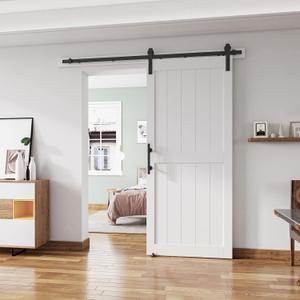 36''x84'' Sliding Barn Door with 6.6 Ft Barn Door Hardware Kit& Handle& Floor Guides,Pre-Drilled Holes Easy Assembly - Include Installation Manual, Water-Proof PVC Surface, H-Frame, White