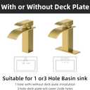 Ryuwanku Bathroom Faucet Brushed Gold Modern Waterfall Bathroom Sink Faucet with Single Handle Suitable for 1 or 3 Holes,Supply Deck Plate and Hose