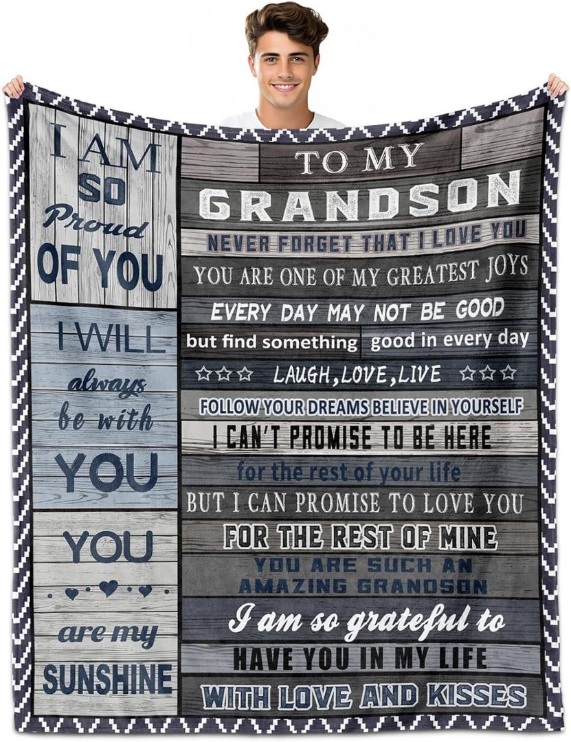 Grandson Gifts from Grandma Grandpa, Grandson Blanket from Grandmas 60"x50", Grandsons Graduation Gift, Christmas Birthday Gifts for Grandsons