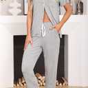 Samring Women Pajamas Sets 2 Piece Short Sleeve Soft Sleepwear Pjs Lounge Set Button Down Nightwear with Long Pants (Gray, XXL)