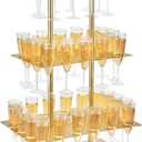 Metal Champagne Flute Holder Stand for Party 3-Tier Champagne Tower Display Holds 42 Glasses, Gold Champagne Stand Holder for Wedding, Event, Celebration (Gold, Rectangle)