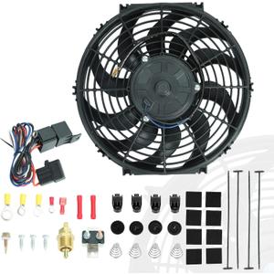 BLACKHORSE-RACING 12" Universal Electric Radiator Cooling Fans + Thermostat Relay & Mount Kit