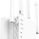 WiFi Extender Supports 105 Devices, 1.2Gbps Home Signal Booster,Dual Band 5GHz/2.4GHz, Covers Up to 12880 Sq.ft, EasyMesh Compatible, with 1 Ethernet Port